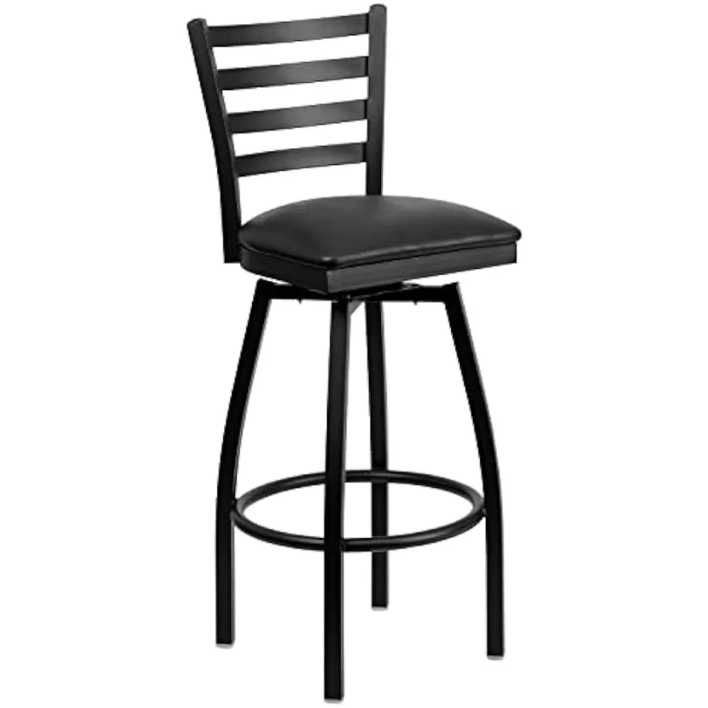 Flash Furniture HERCULES Series Black Ladder Back Swivel Metal Barstool - Black Vinyl Seat, Bar Stools for Kitchen