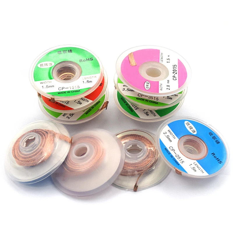 Фитиль для припоя, медная оплетка для удаления припоя, длина 1,5 м, ширина 2,0 мм, аксессуар для распайки