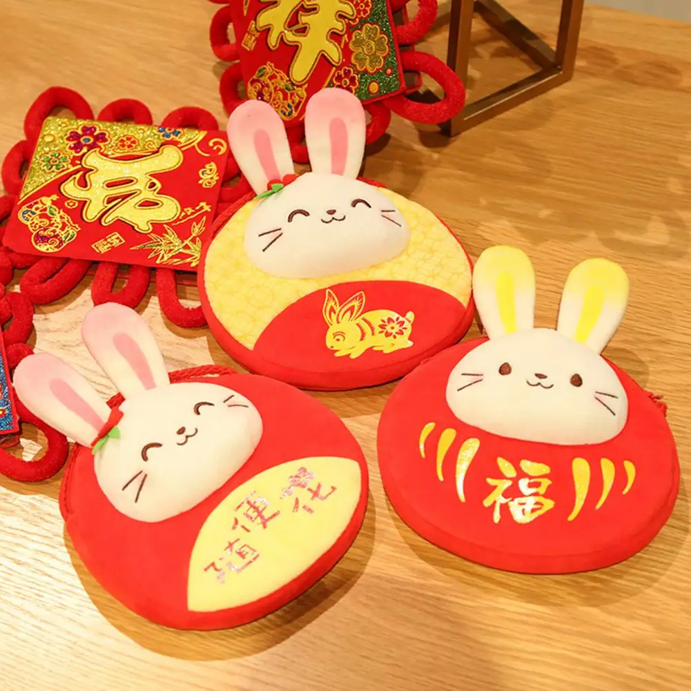 

2023 Chinese New Year Rabbit Backpack Cute Rabbit Stuffed Toys Creative Spring Festival Red Envelope Coin Purse for Kids