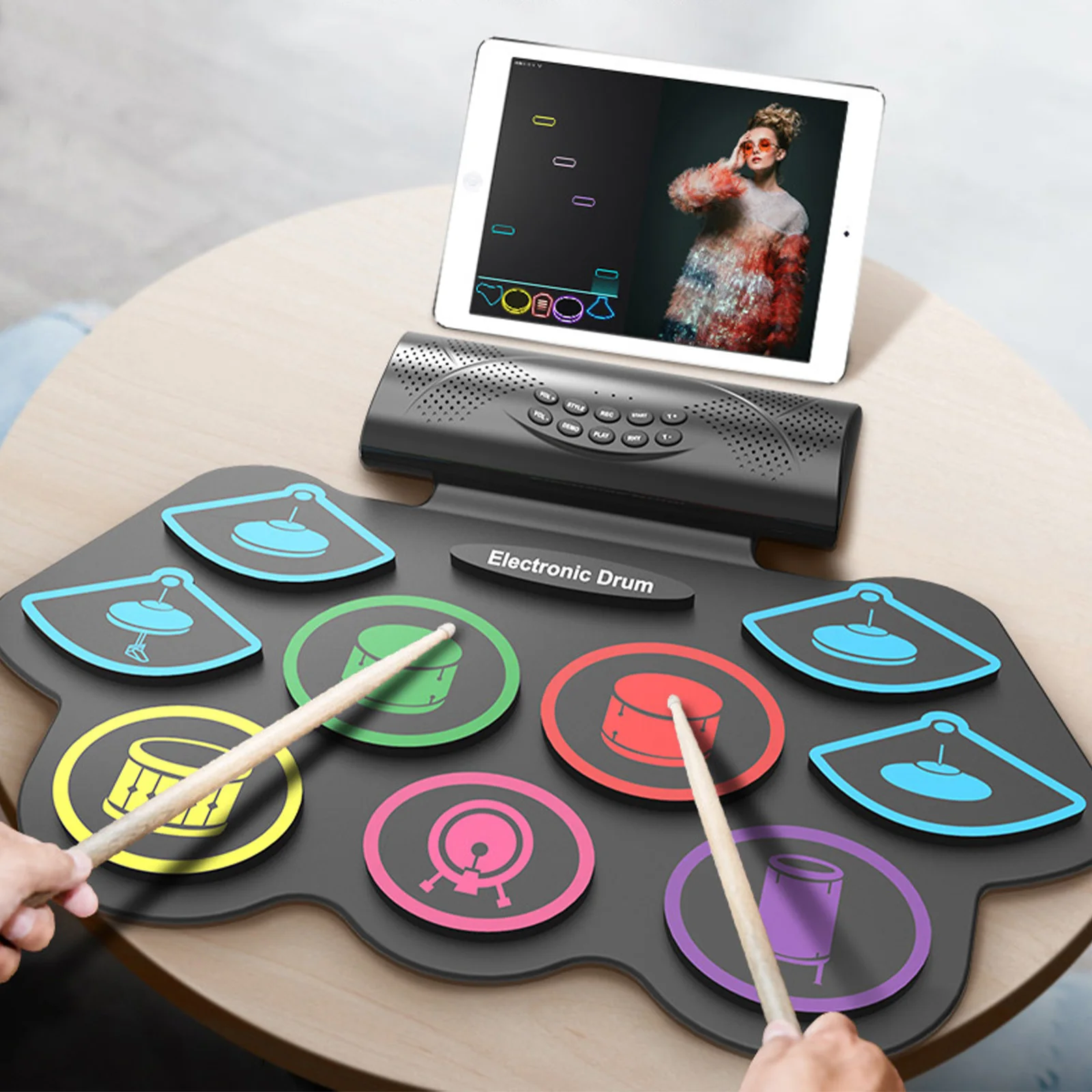 

Электронная ударная установка, для начинающих, портативная, с 9 колодками, со стерео