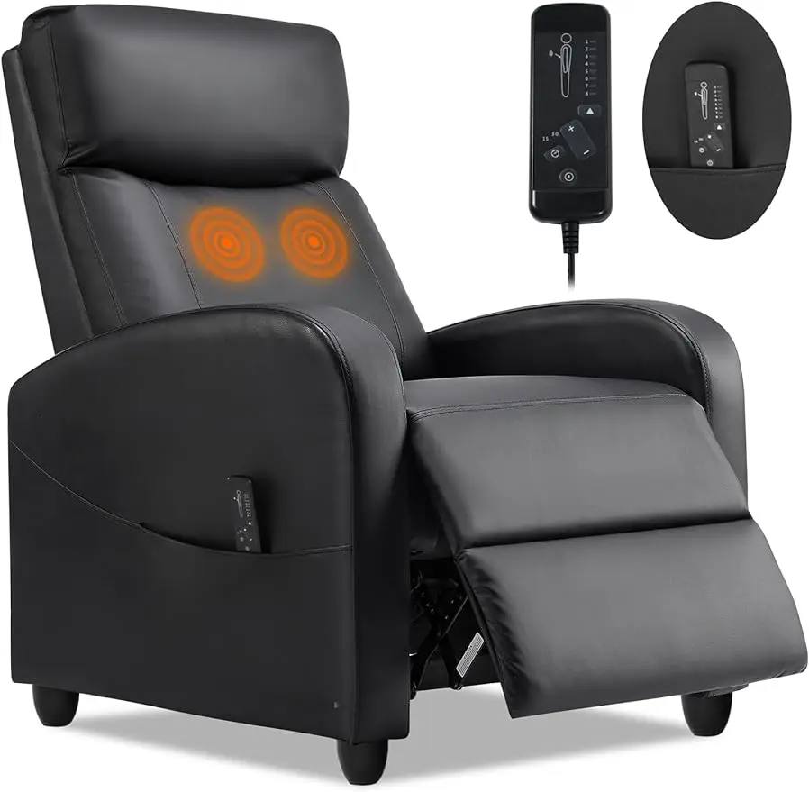 

Recliner Chair for Living Room, Massage PU Leather Recliner Sofa Home Theater Seating with Lumbar Support Winback Single Sofa