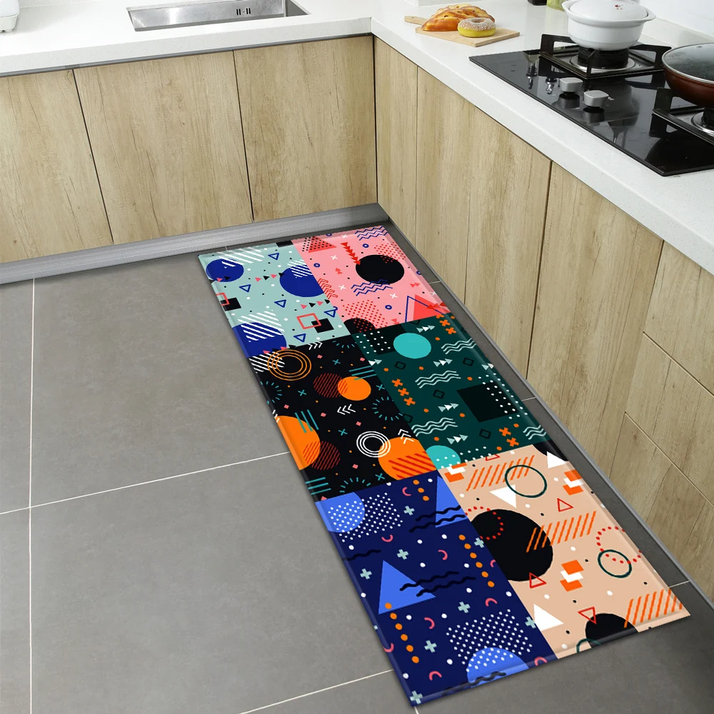 

Geometric Pattern Kitchen Carpet Home Living Room Bedroom Balcony Floor Decor Rug Entrance Doormat Hallway Bathroom Non-Slip Mat