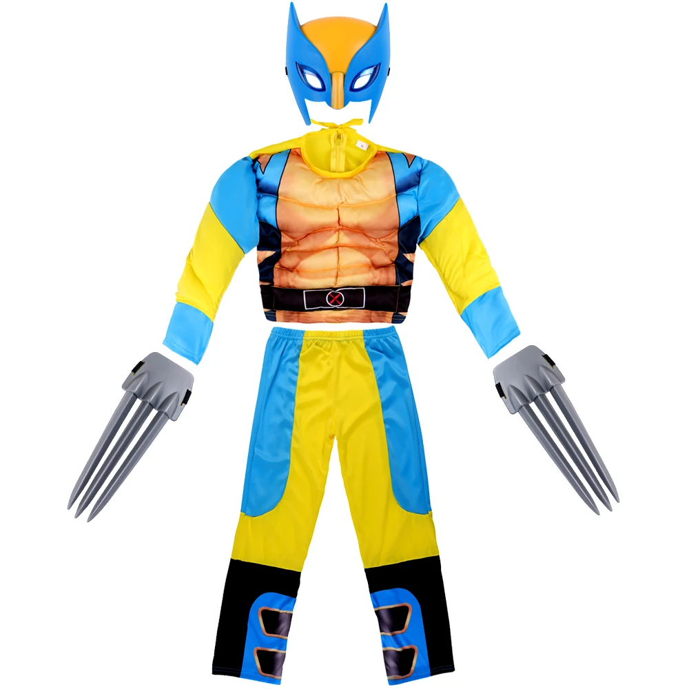 

Halloween Kids Anime Wolverine Superhero Costume Cosplay Suit Children Jumpsuit Mask Wolf Claw Props Dress