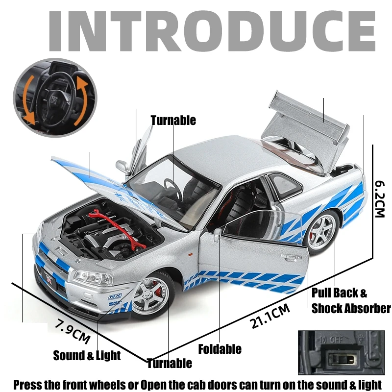 Модель автомобиля Nissan Skyline GTR R34 JDM FDJ 35GT-RR Silvia S15 ...
