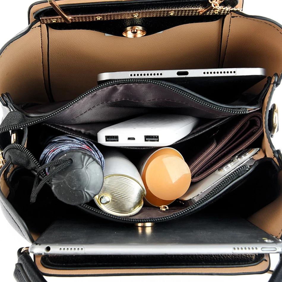 Fashion Trendy 3 Layers Ladies Shoulder Crossbody Bag High Quality Soft Leather Handbag Large Capacity Women's Shopping Tote Bag