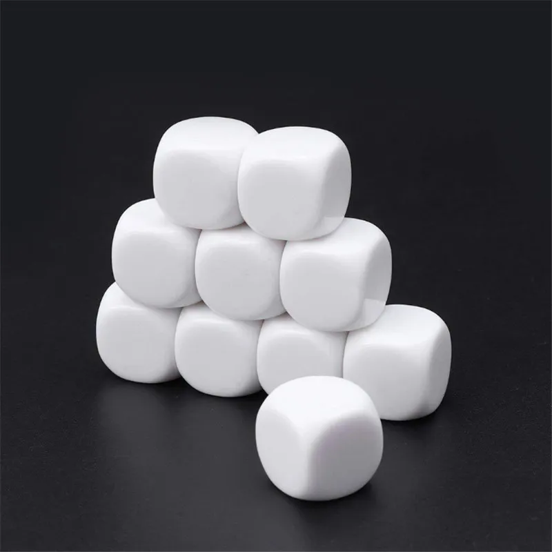 

100pcs 10mm 12mm 14mm 16mm 18mm 20mm White Blank D6 Acrylic Dice With Round Corner For DIY Write Painting Graffiti