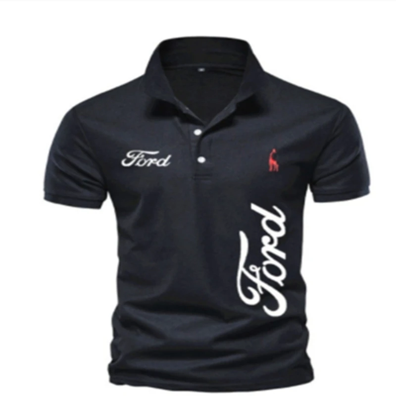 

New Summer Men's polo shirt FORD Car Logo printing high quality cotton Splicing lapel-neck color Men's short sleeve Wear H