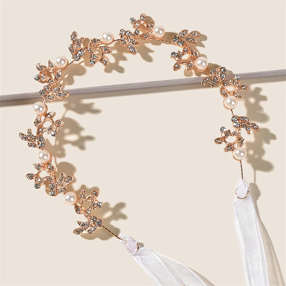 

Bridal Gold Silver Color Flower Pearl Ribbon Hairband Headband Women Headpiece Tiara Wedding Bridal Hair Jewelry Accessory