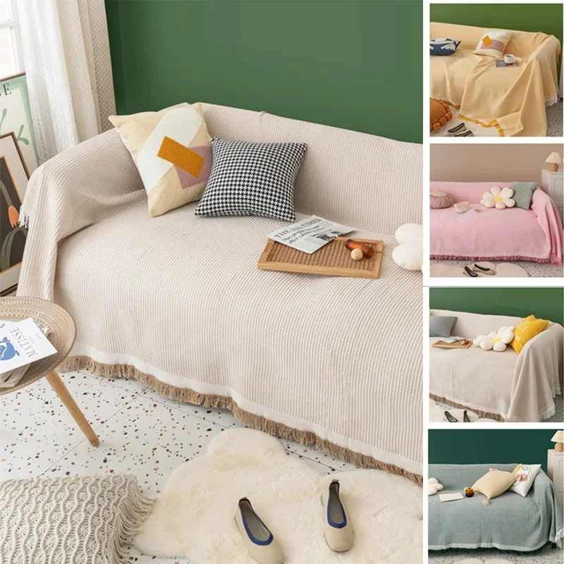 Новое однотонное хлопковое постельное белье для офиса дивана вязаное одеяло