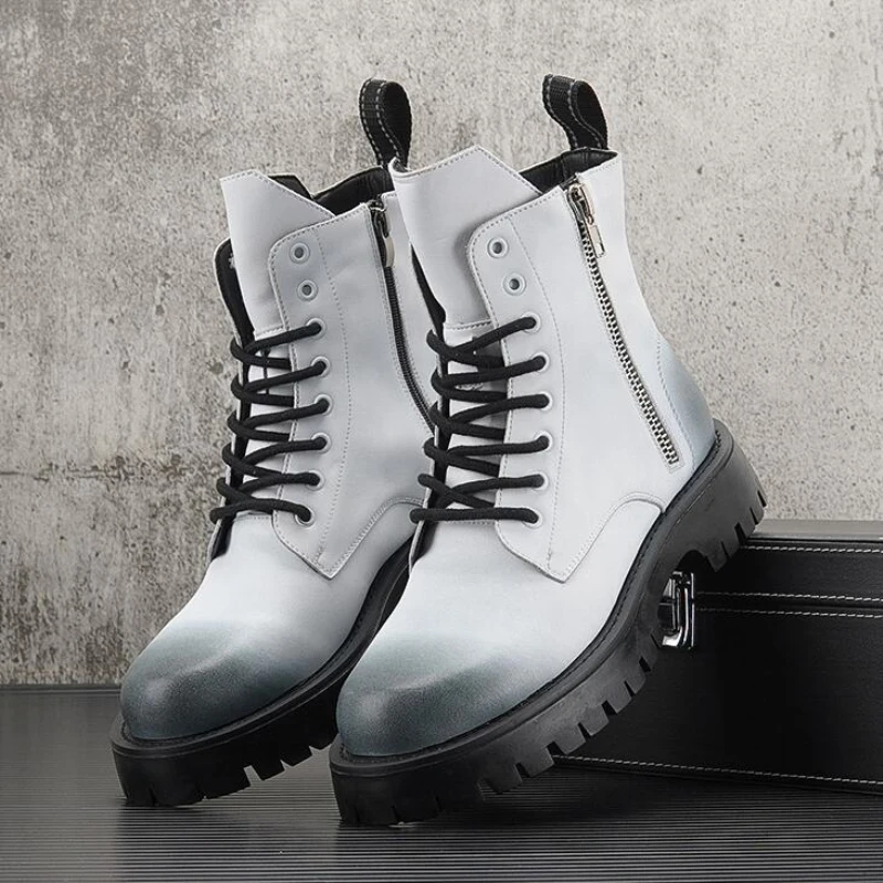 Белые мужские Ботинки Martin увеличивающие рост ботинки челси на толстой подошве