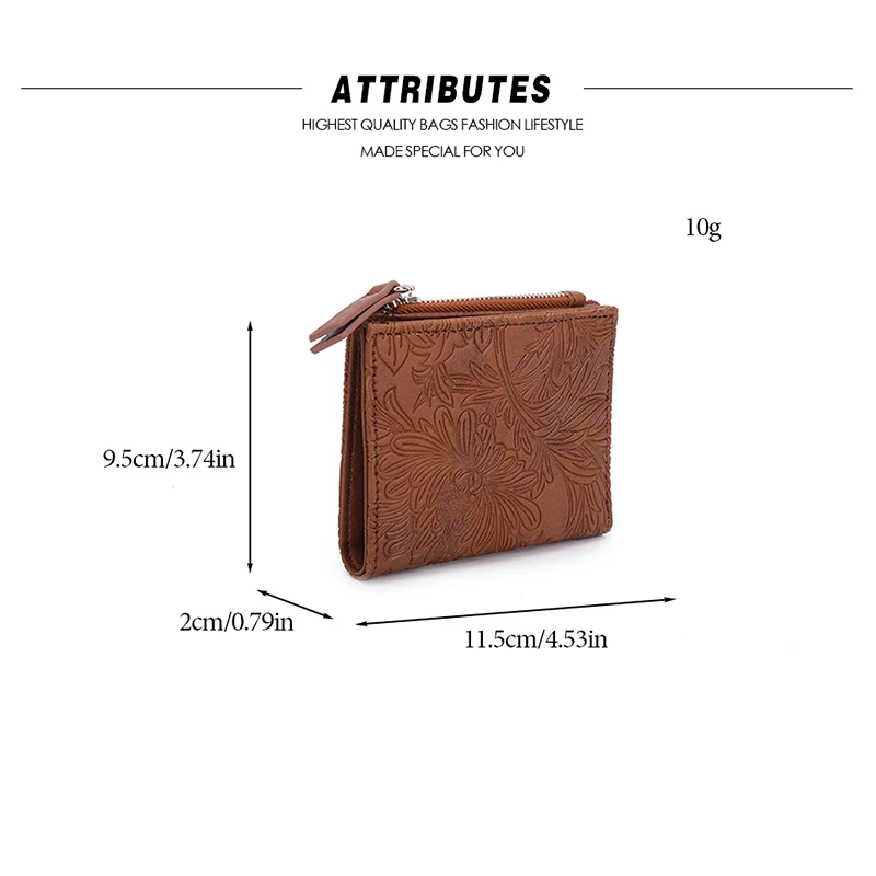Женский тисненый кошелек с цветами и листьями