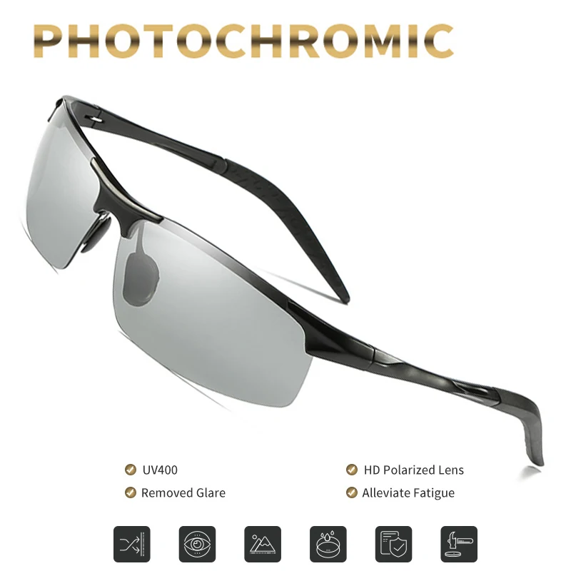 

Smart Photochromic Chameleon Sunglasses Men Change Color Anti-Blue Ray Polarized Glasses Day Night Vision Driving Sun Glasses