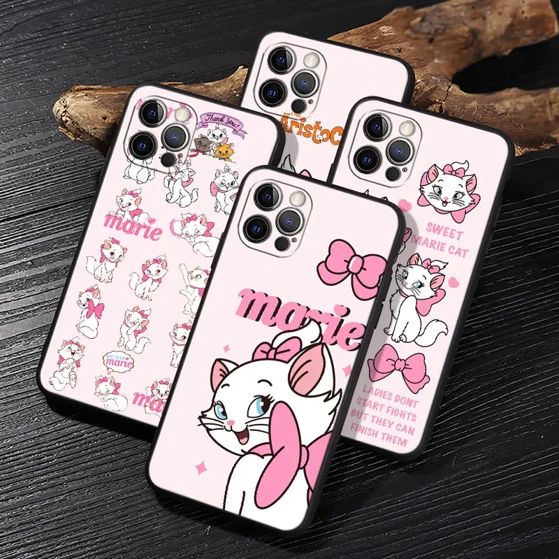 

Cartoon Pink Marie Cat D-Disney Fundas For iphone 14 Case 11 12 13 Pro Max Mini XS X XR 7 8 14 Plus 6S SE Cases Soft Black Cover