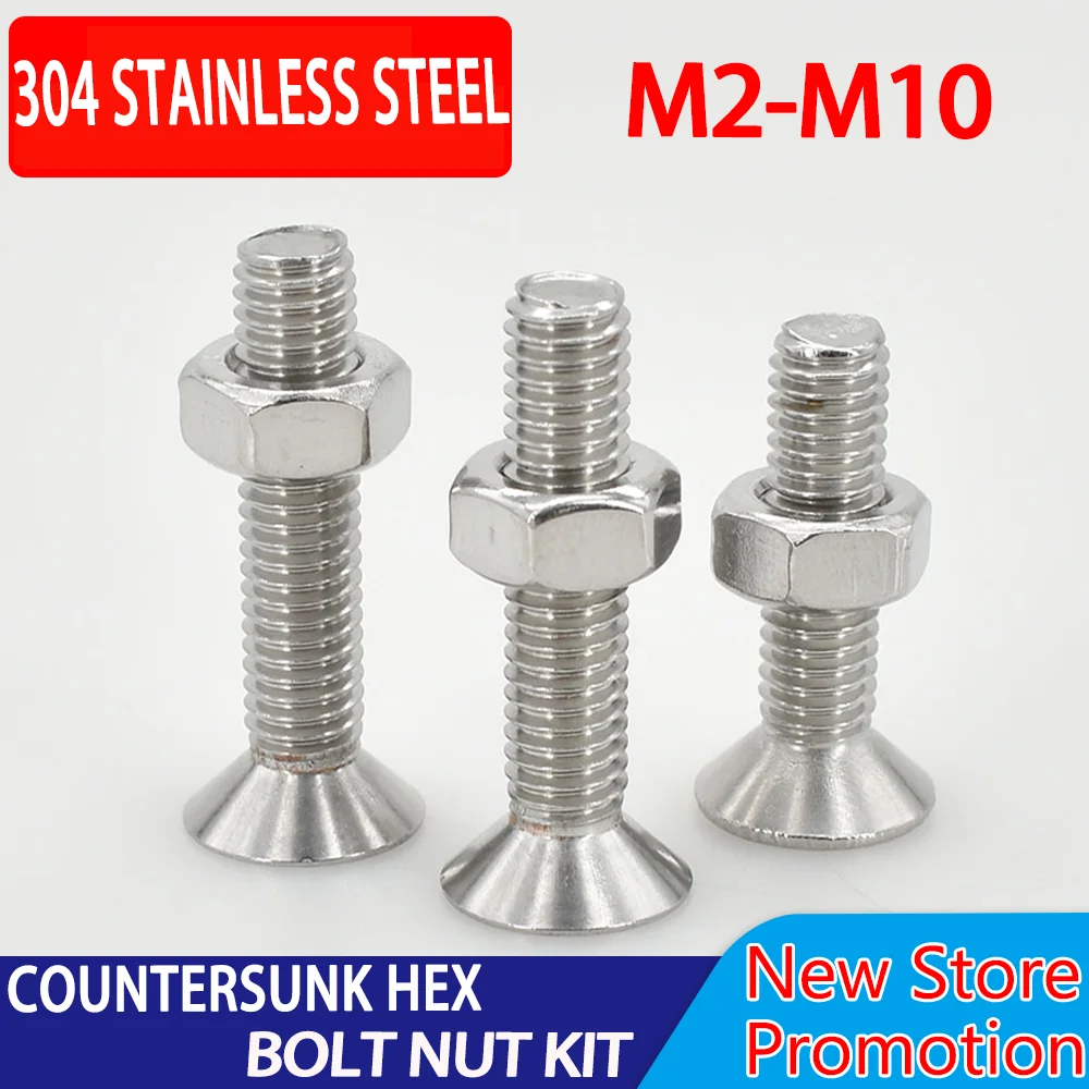 

Screw Nut Set Flat Head Countersunk Hex Socket Bolt Hexagonal Allen Screws 304 Stainless Steel Metric Threaded Bolts Nuts Kit
