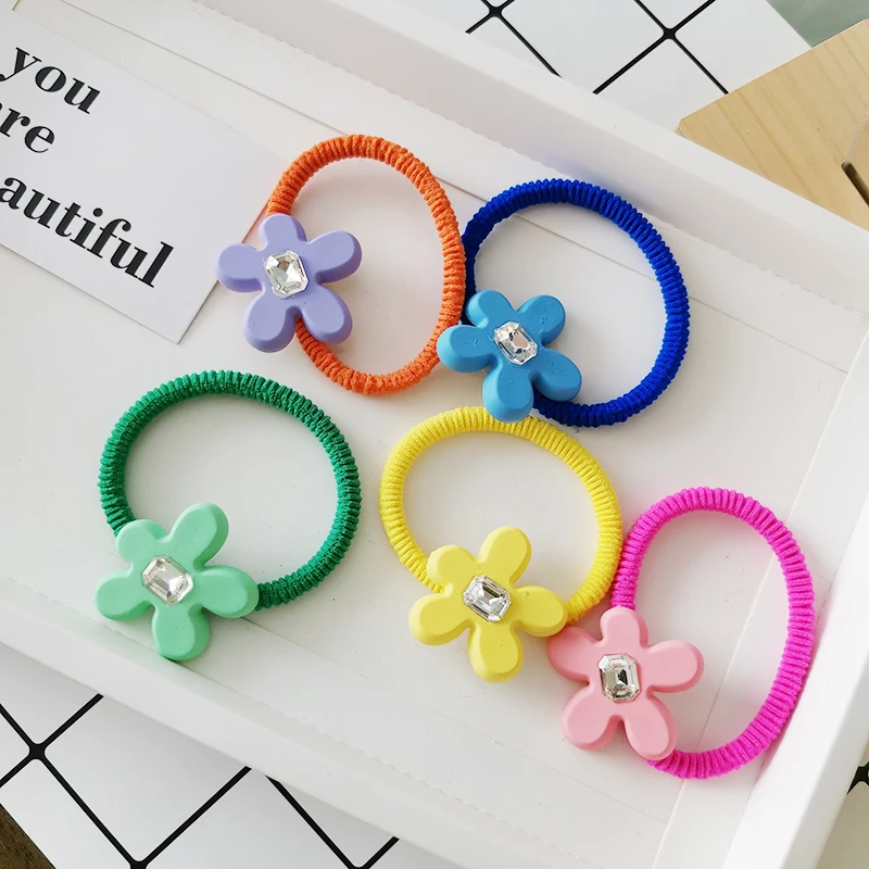 

2PC Korean Cute Flower with Crystal Elastic Hair Bands Rubberband Women Girls Hair Ties Rings Rope for Hair Accessories Scrunchy