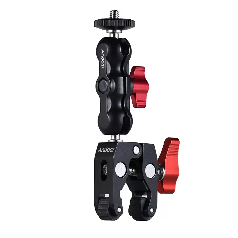 

Andoer Multi-function Ball Head Clamp Ball Mount Clamp Magic Arm Super Clamp w/ 1/4"-20 Thread for GPS Phone Monitor/LED Li