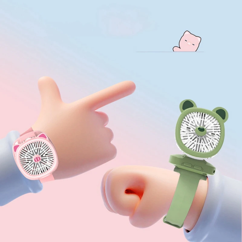 

Hot Mini Watch Fan Air Cooling Fan Portable USB Charging Removable Desktop Fan With Colorful Lights For Student Kids Gifts