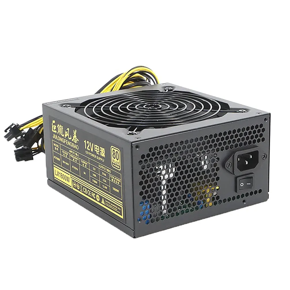 

1800 Вт 2000 Вт ATX 12 в 180-264 в BTC ETH оборудование для майнинга специальный бесшумный источник питания 6PIN * 10 для различных майнинговых машин для битк...