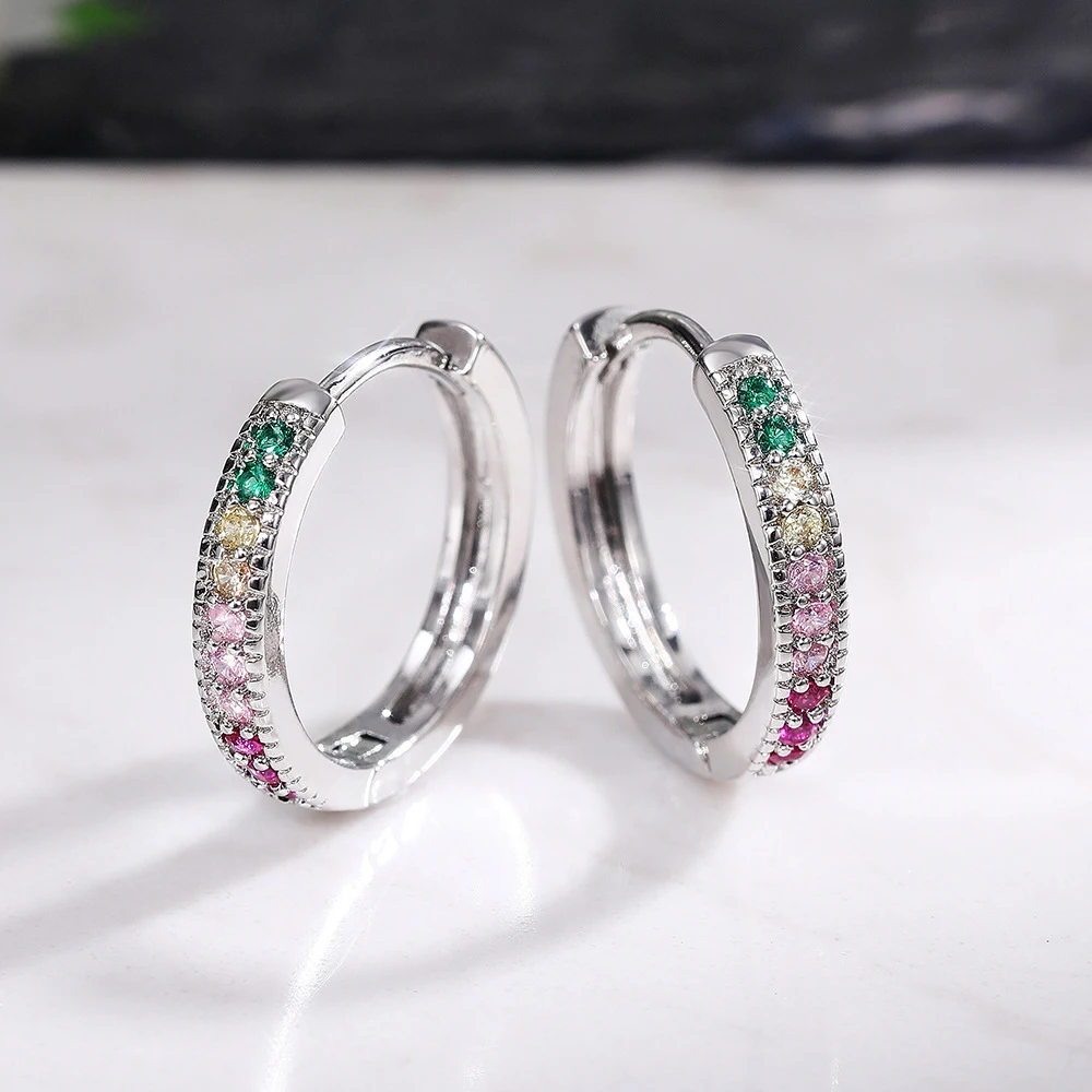 

Inlays Colorful Zircon With White Gold Plated Jewelry Hoop Earrings For Women