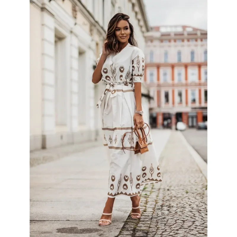 Женское летнее свободное платье с поясом