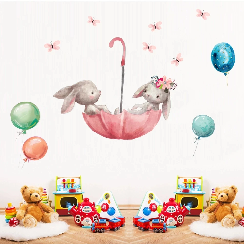 Милые настенные наклейки в виде кролика и лисы для детской комнаты украшение