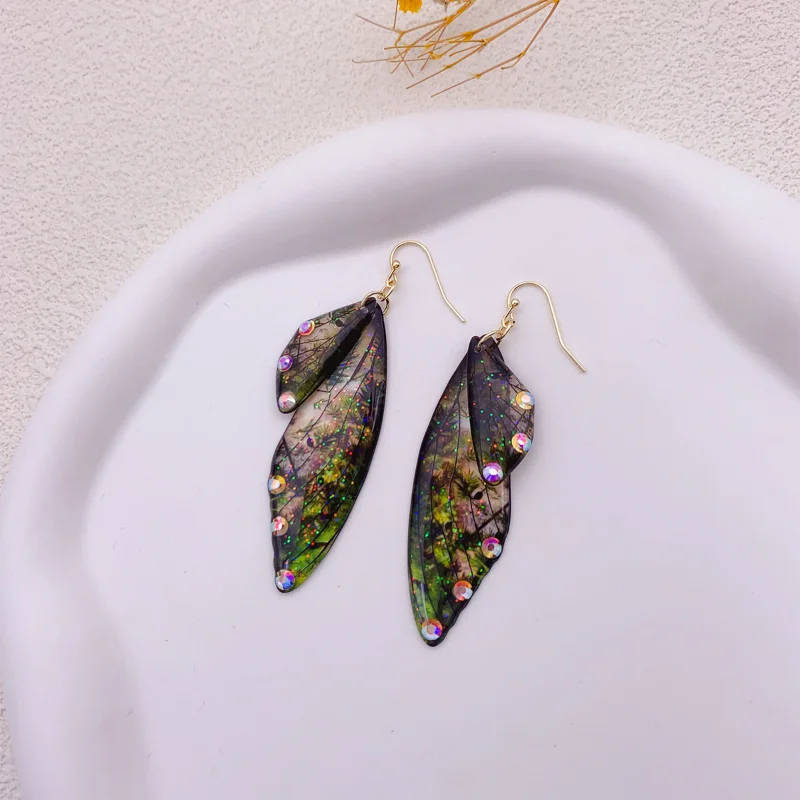 

Minar Cute Multicolor Print Resin Simulation Wings Butterfly Hanging Dangle Earrings for Women Girls Rhinestone Flake Earring