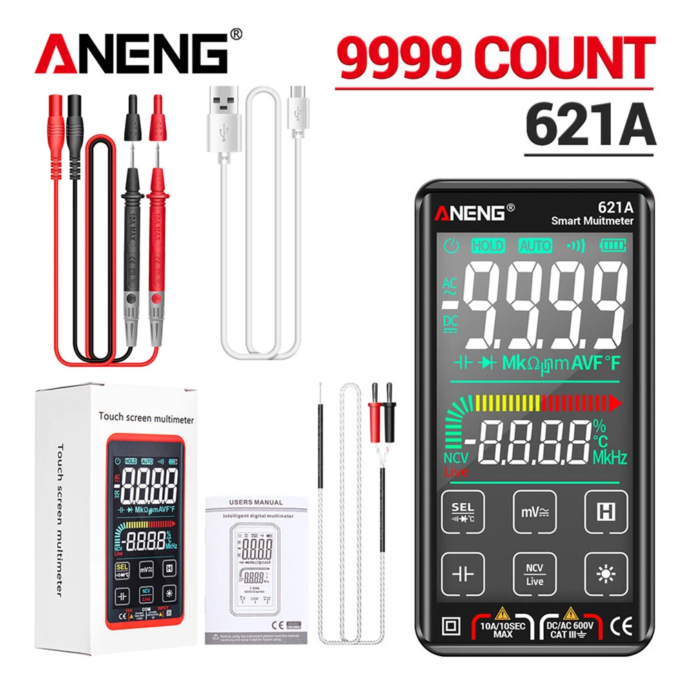 Цифровой мультиметр ANENG 621A умный с сенсорным ЖК-экраном 9999 отсчетов True RMS