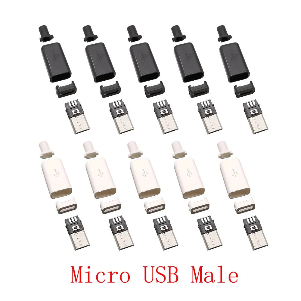 

5 пар разъемов Micro USB 5-контактный разъем типа пайки Разъемы для зарядки данных Ремонт DIY 5V Micro USB в сборе Черный, белый корпус