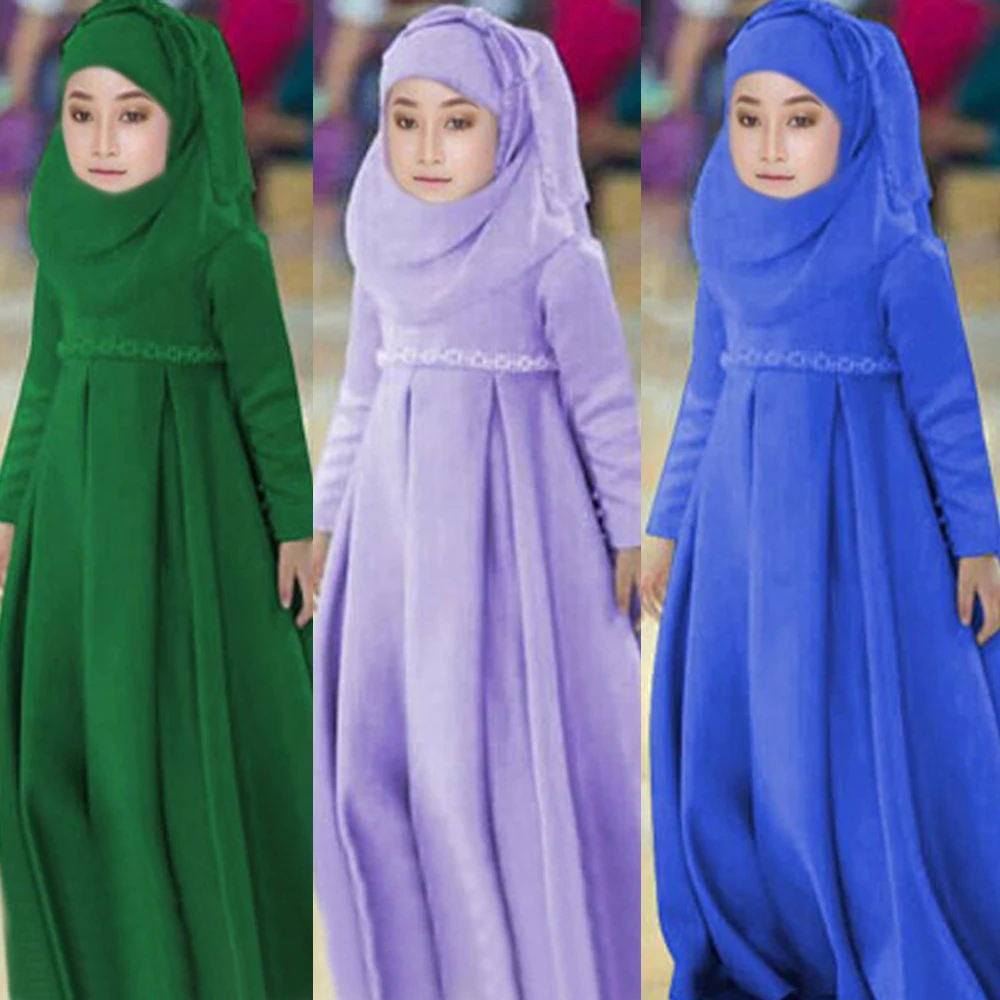 

Ramadan Abaya Kids Girls Hijab Dress 3 Piece Sets Muslim Scarf Bow Robe Prayer Abayas Child Islamic Kaftan Clothing Jilbab Gown