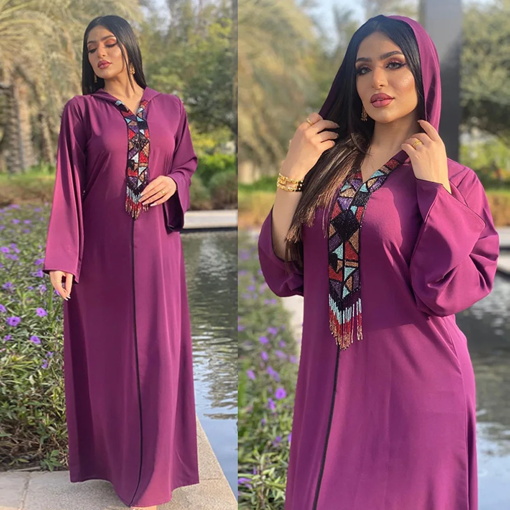 

Hooded Dubai Moroccan Luxury Caftan Muslim Fashion Turkey Wears Latest Gown For Ladies Jellaba Veiling Islamic Clothing Burqa