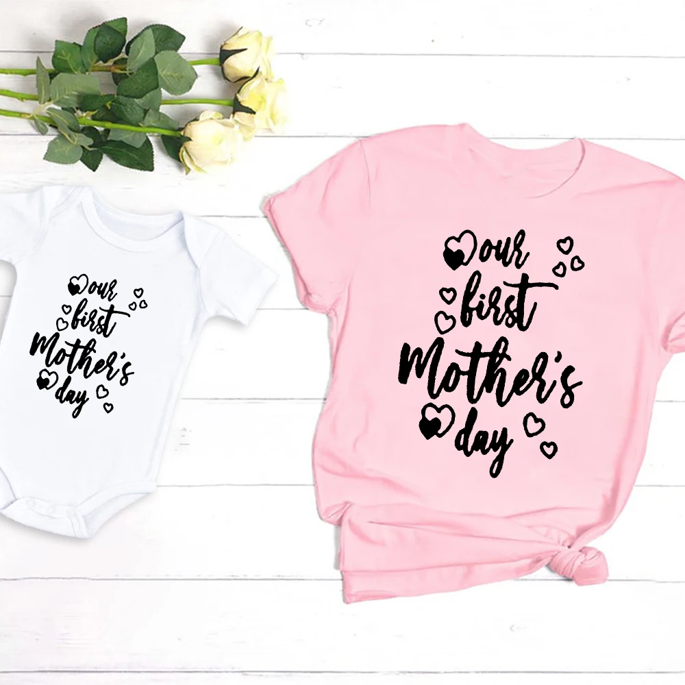 Our First Mothers Day Mom and Kids Shirt Family Matching T-shirt Mother Day Matching Tops Mothers Da