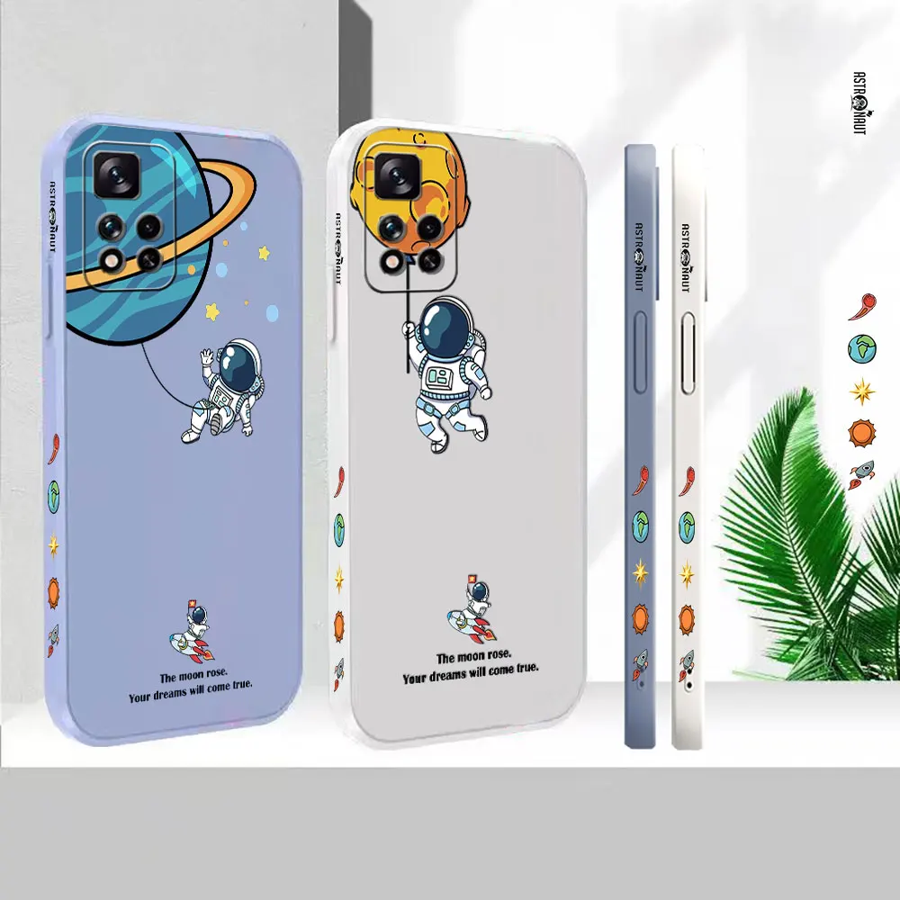 

Cartoon Planet Funny Astronaut Case For Redmi Note 12 11 11T 11R 11E 11S 10 10T 9 9S 9T 8 7 7S PRO PLUS 4G 5G Liquid Cover Funda