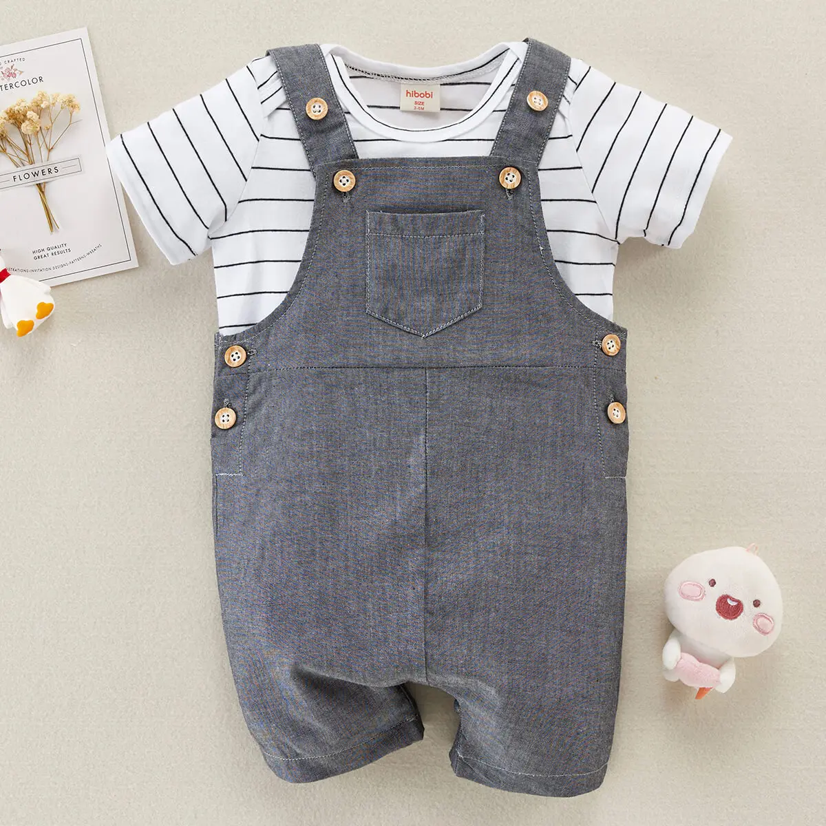 

Hibobi Baby Casual Stripes Top Bib Pant Two-piece