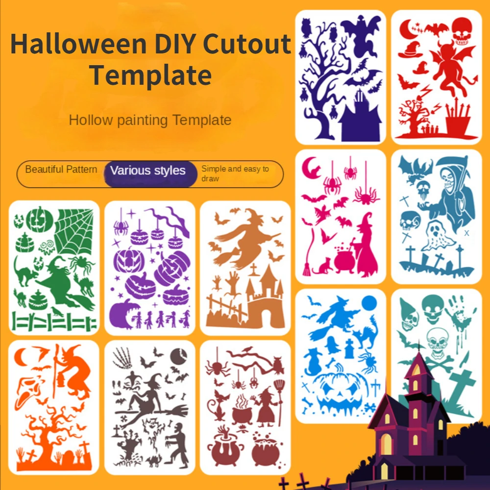 

12/24 шт дети DIY вырез картина шаблон тиснением Хэллоуин украшения ремесло ручная книга краски аксессуары повторное использование для скрапб...
