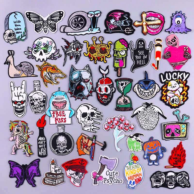 

Animal Skull Patch Iron On Patches On Clothes Horror Skeleton Embroidered Patches For Clothing Stickers Sewing Applique Badges