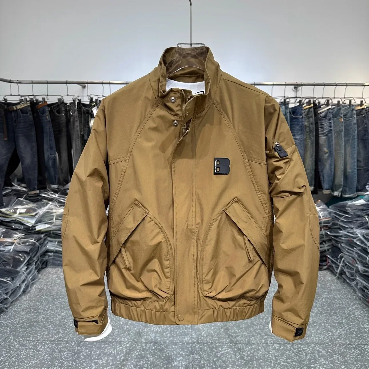 Trendy Brand Men's Work Jacket Spring Autumn Casual Fashion Stand Collar Top For Men 2024 New Style Loose Fit Border