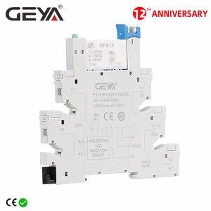 GEYA Slim Relay Module Protection Circuit 6A Relay 12VDC/AC or 24VDC/AC Relay Socket 6.2mm thickness