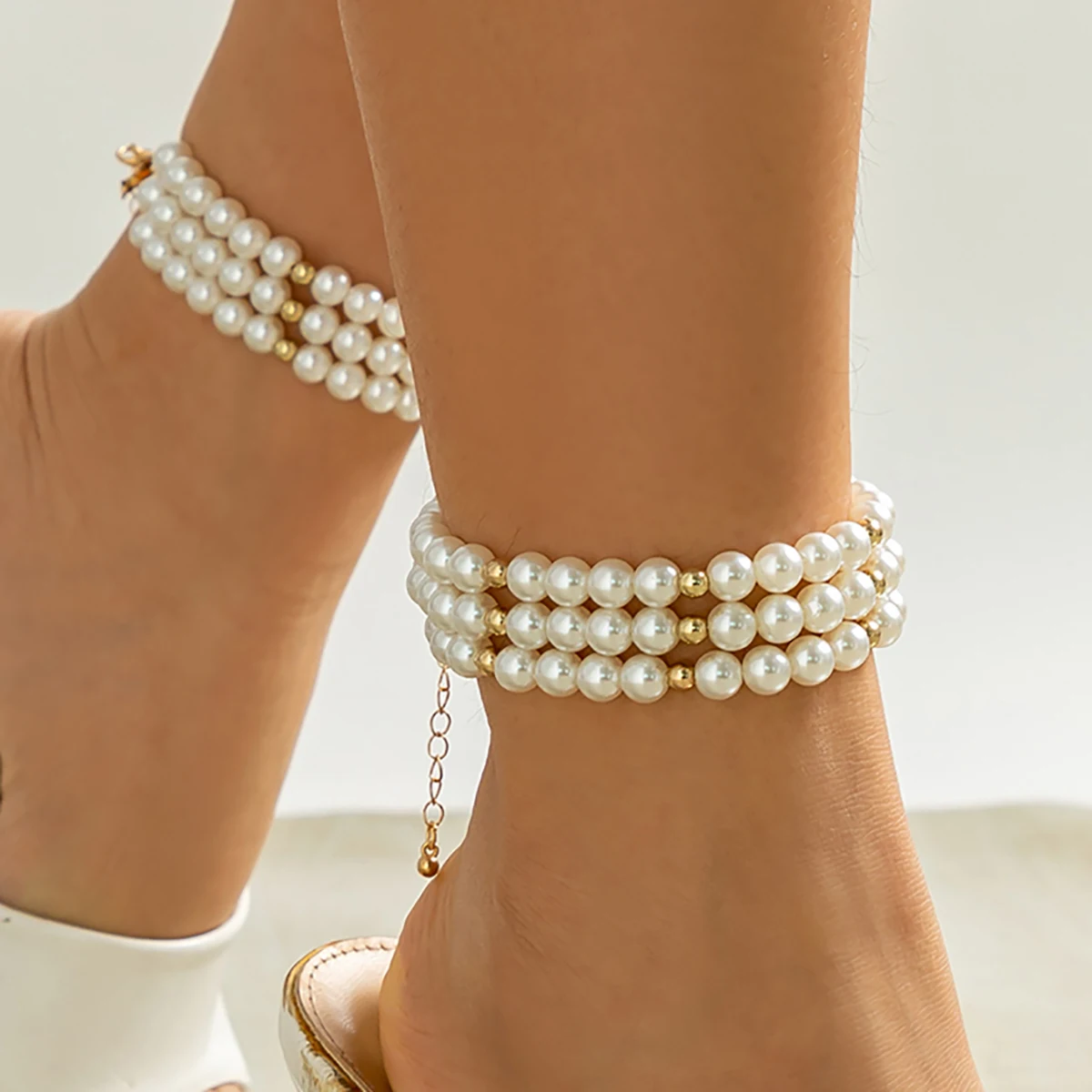 

Salircon Simple Multilayer Imitation Pearl Beads Anklet Ankle Fashion Charm Leg Chain On Foot Wedding Party For Women Jewelry