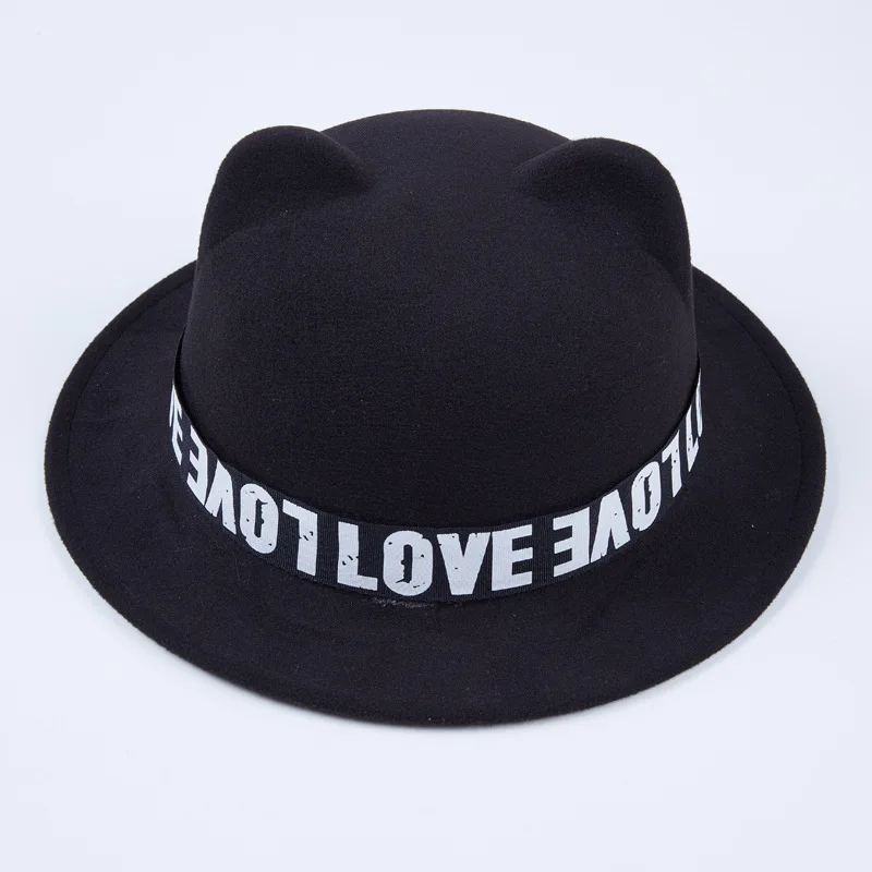 

Women ladies animals Cat Ears wool felt fedora hats Woolen Fedoras Hats wide brim Trilby bowler hat derby casual bucket hats