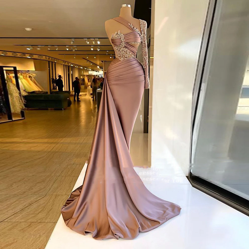 

Evening Dress with Overskirt vestido de fiesta Beading Prom Gowns One Shoulder Custom Made Long Formal Dresses abendkleider