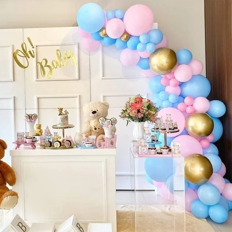 

104PCS Baby Pink Blue Latex Balloons Gender Reveal Party Birthday Decoration Chrome Gold Balloon Garland Kit