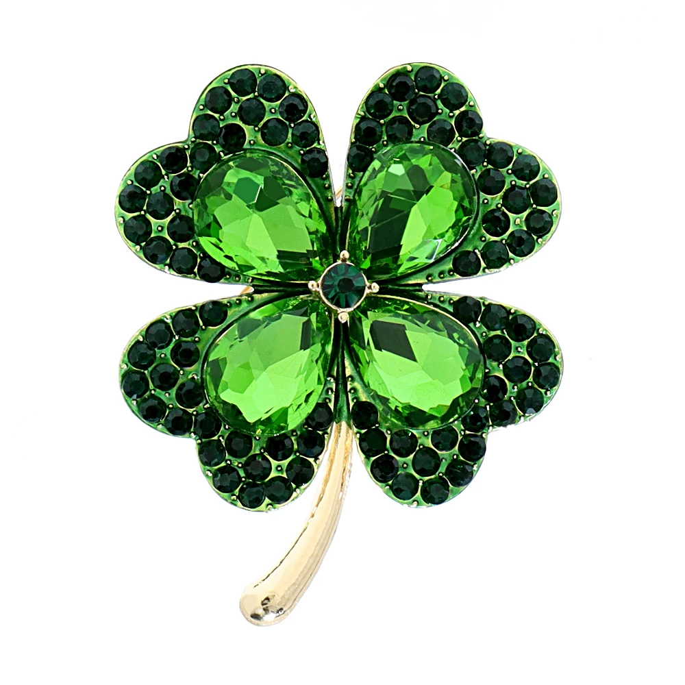 

CINDY XIANG Rhinestone Clover Brooches For Women Green And Red Color Pin Peace And Health Plant Jewelry