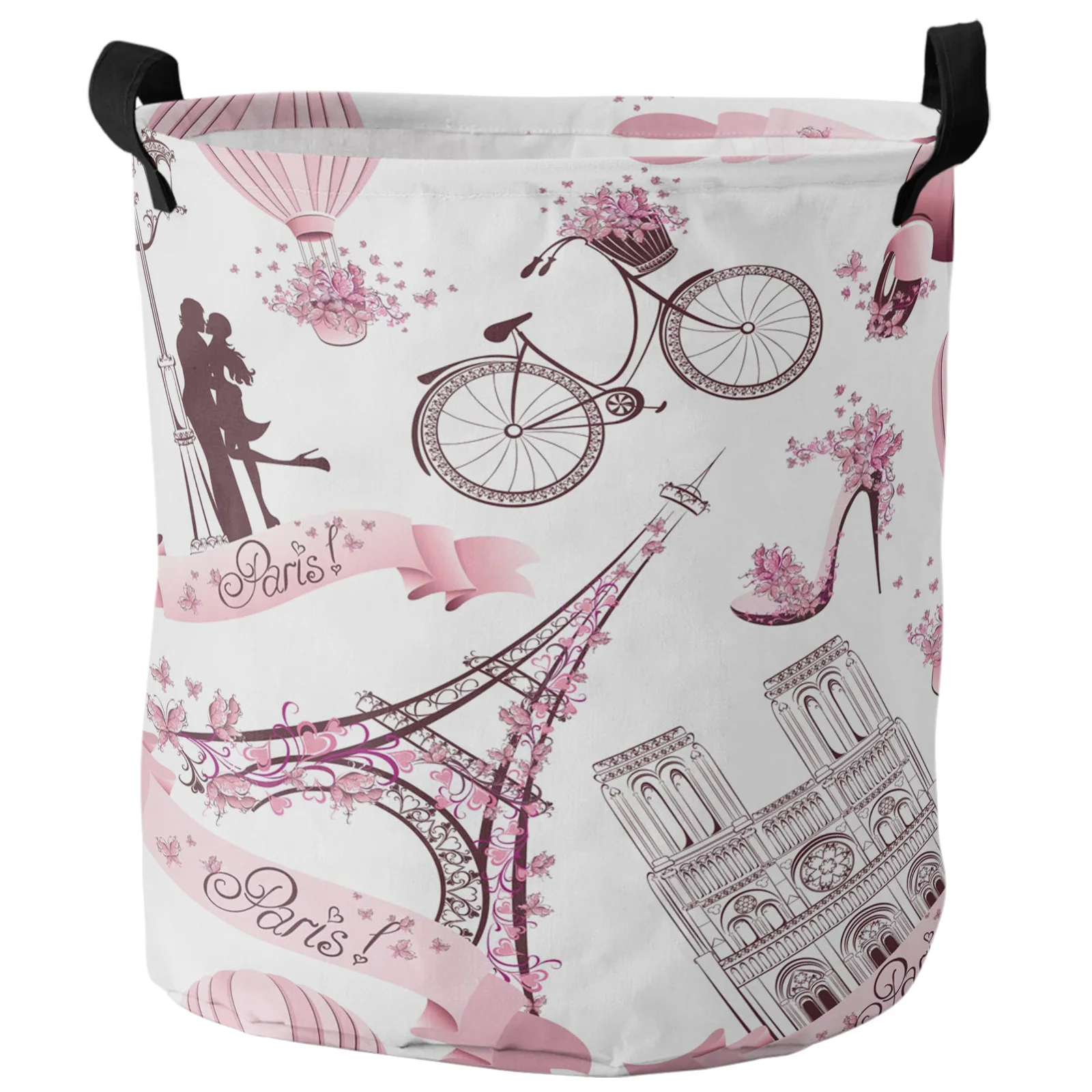 Pink Eiffel Tower High Heels Flower Hot Air Balloon Bicycle Dirty Laundry Basket Organizer Basket Clothing Toy Storage Basket