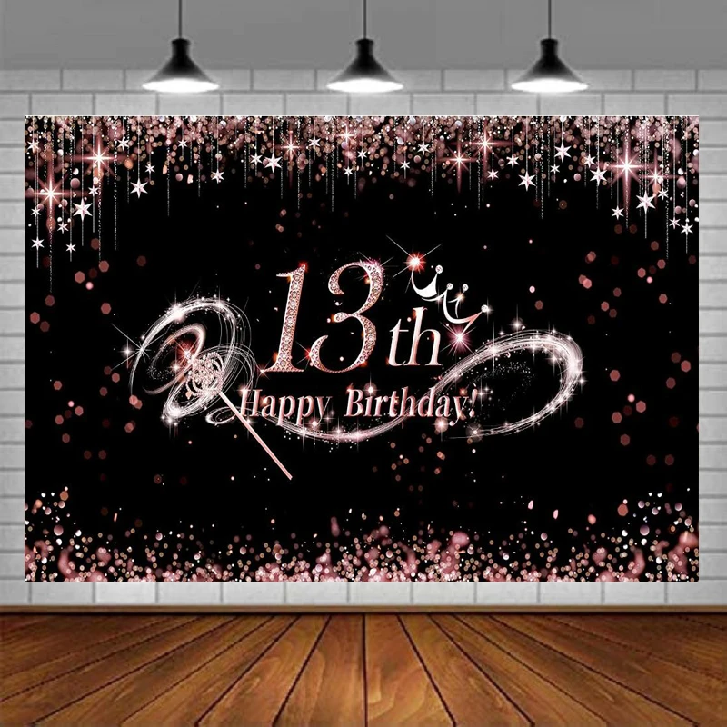 

Photography Backdrop Rose Gold For Girls Happy 13 Year Old 13th Birthday Party Background Decor Banner Thirteen Sign Poster
