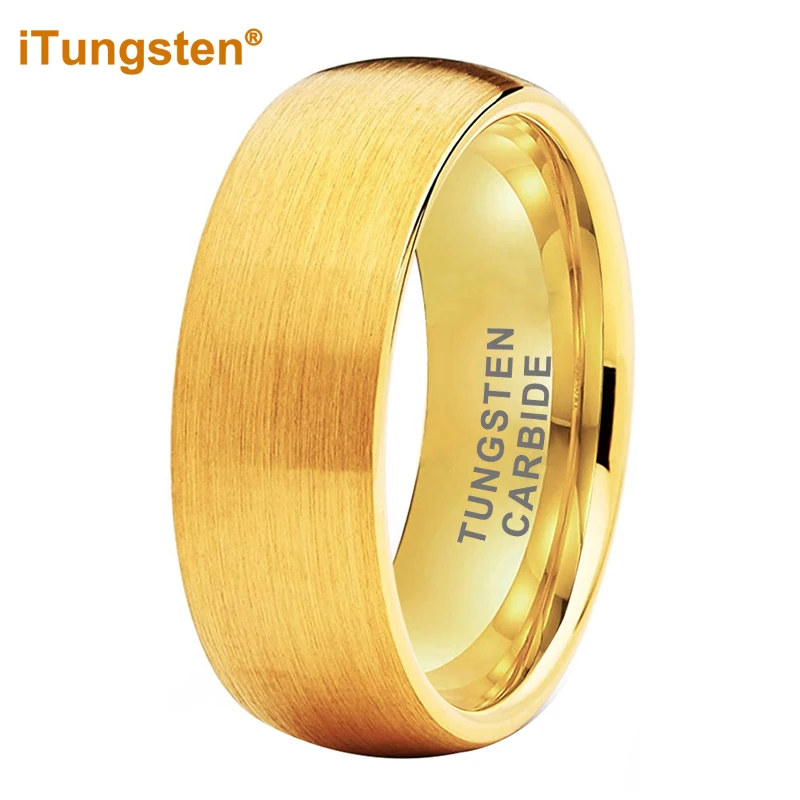 

iTungsten 6mm 8mm Gold Tungsten Carbide Ring for Men Women Engagement Wedding Band Fashion Jewelry Domed Brushed Comfort Fit