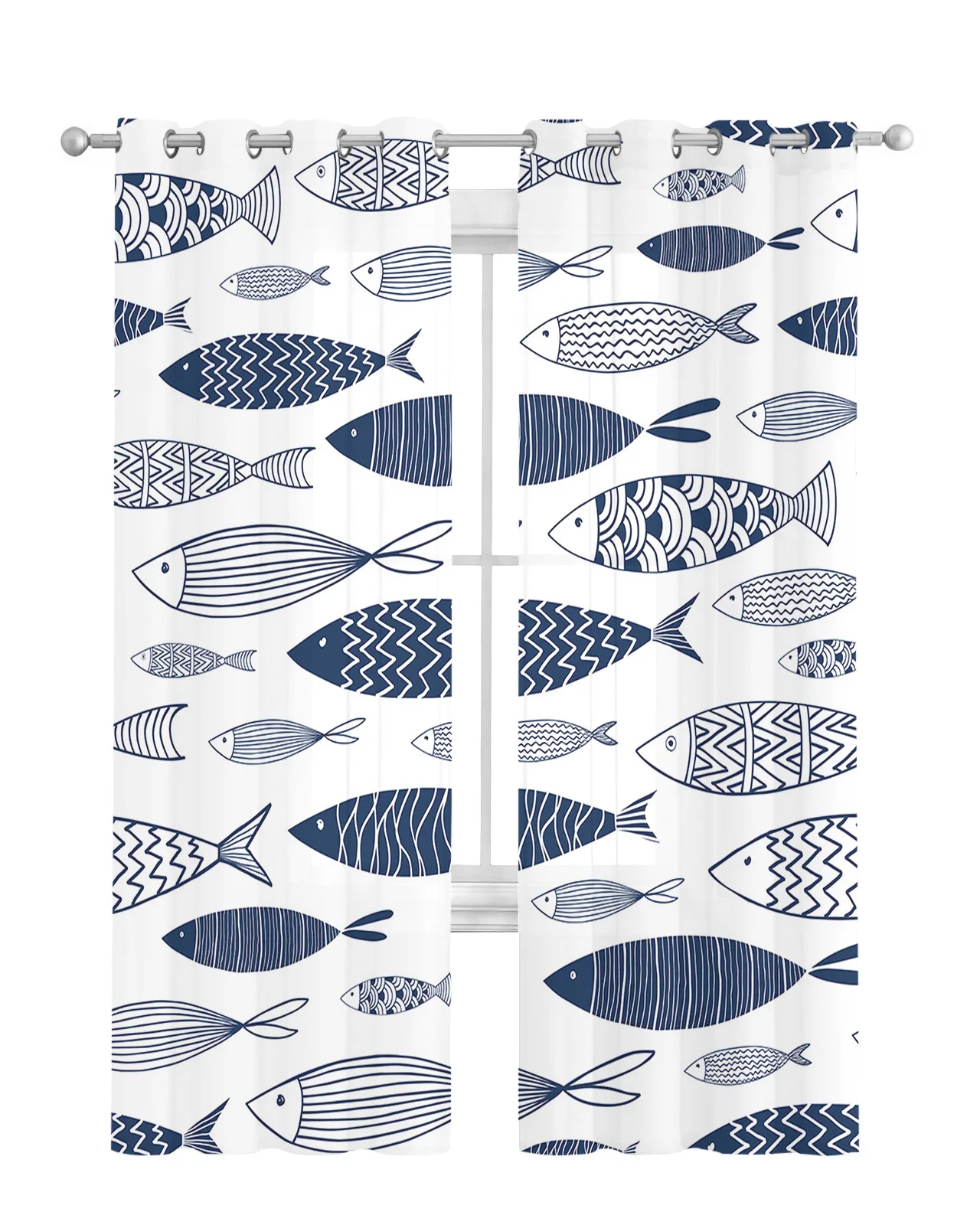 Японские тюлевые шторы в полоску с рисунком рыбы каракули занавески для гостиной