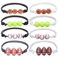 hot sale basketball baseball bracelet for men fashion black wax line woven rope tennis rugby bracelets boys girls sports jewelry