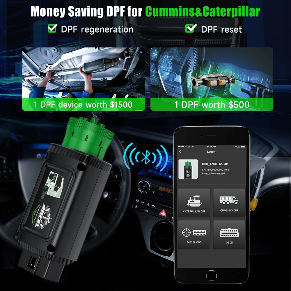 ANCEL HD100 сверхмощный инструмент DPF Regen грузовик диагностический для Cummins гусеничный