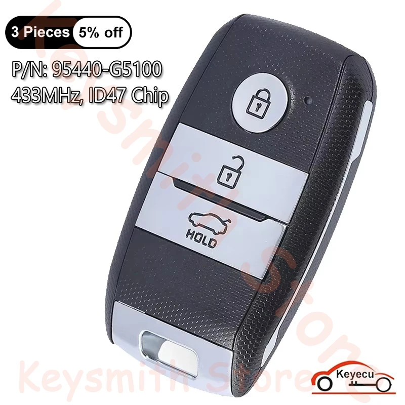 KEYECU 3 кнопки 433 МГц ID47 чип для Kia Niro 2016 2017 2018 Auto Keyless Go Smart Remote Control Key Fob P/N: 95440-G5100