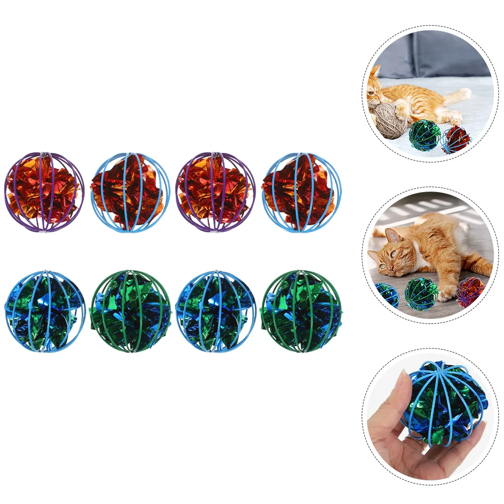 

8pcs Pet Cage Crinkle Ball Toy Colorful Pet Cat Interactive Balls Hanging Crinkle Ball Pet Teaser